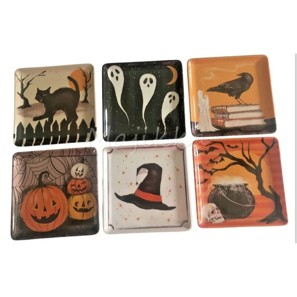 Cupcakes & Cashmere Halloween Appetizer Dessert Plates Square Melamine Set of 6
